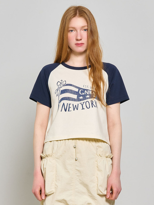 뉴욕 래글런 반팔 티셔츠 [NAVY] / WBD1L01514