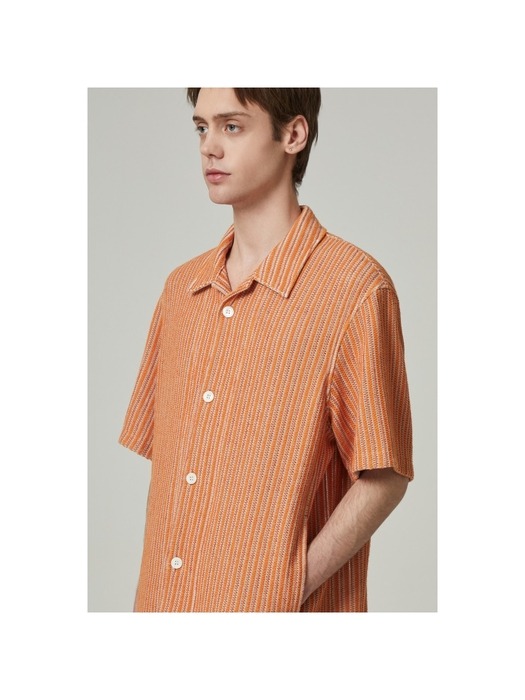 semi-over vertical stripe crochet half shirt_CWSAM24001ORX