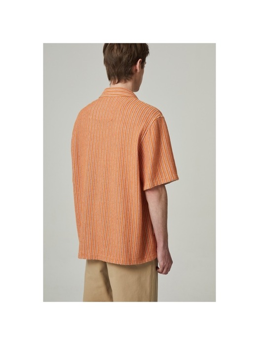 semi-over vertical stripe crochet half shirt_CWSAM24001ORX