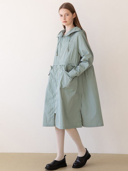 Hooded zip up outer dress_Mint