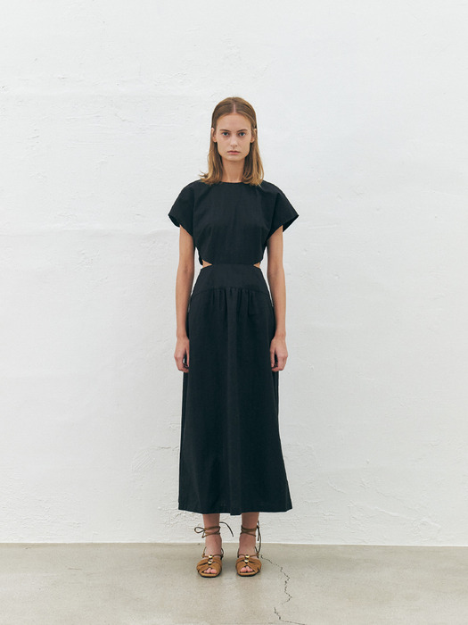 Side Cut-out Long Dress, Black