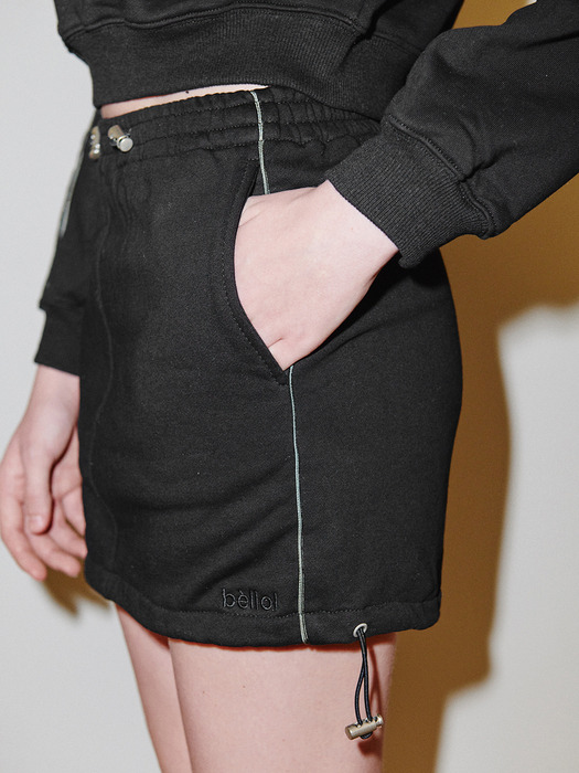 String Sweat Mini Skirt BLACK