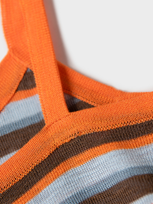 Color Matching Dangara Stripe Cropped Sleeveless T-shirt [Orange]