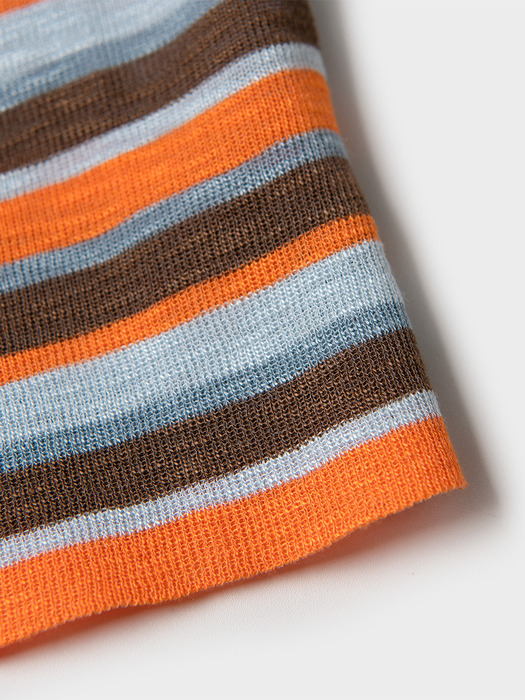 Color Matching Dangara Stripe Cropped Sleeveless T-shirt [Orange]