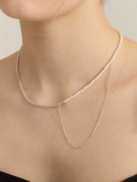[In522]Trendy Pearl Silver Necklace