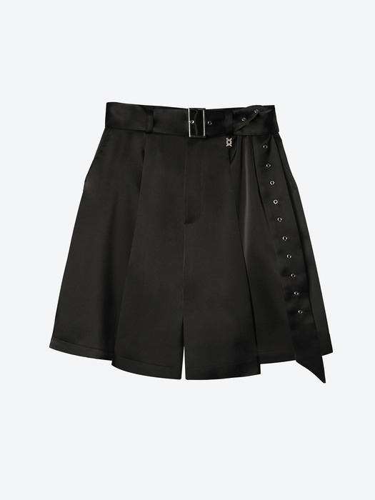 Pleated Wide-Leg belted Shorts[Black(UNISEX)]_UTP-SP01