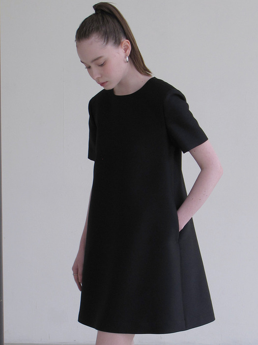 Mikado Silk A-line Half sleeve Dress Black