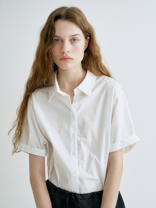 S Roll Up Half Shirt_White