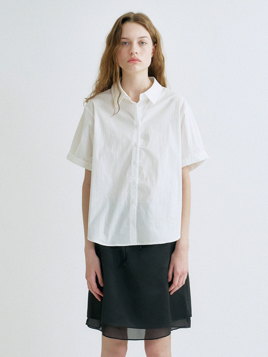 S Roll Up Half Shirt_White