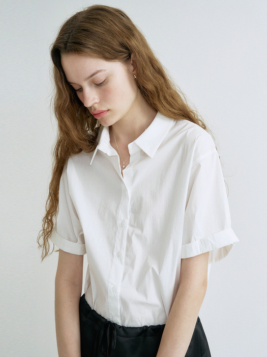 S Roll Up Half Shirt_White