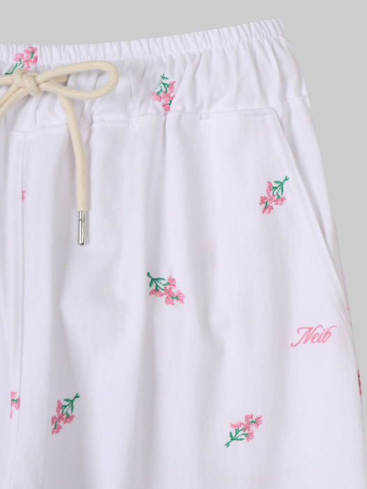 Floral  Cotton Banding Pants (white)
