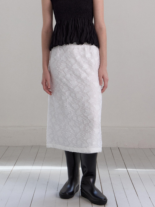 flower jacquard skirt_white