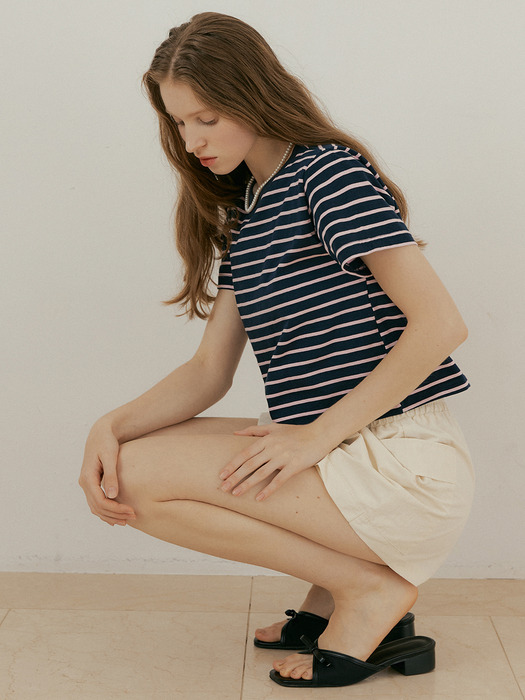 BASIC STRIPE T-SHIRT - NAVY / PINK