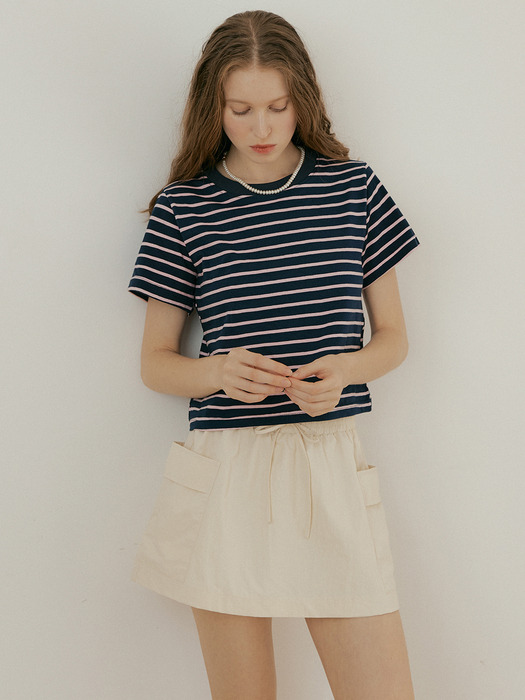 BASIC STRIPE T-SHIRT - NAVY / PINK