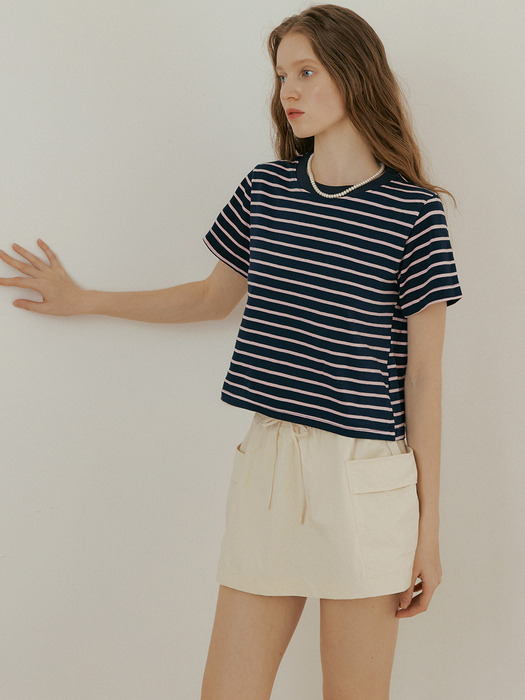 BASIC STRIPE T-SHIRT - NAVY / PINK