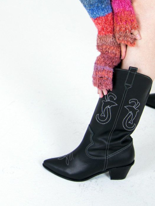 [리퍼브][240] Dolphin Western Boots (Black)