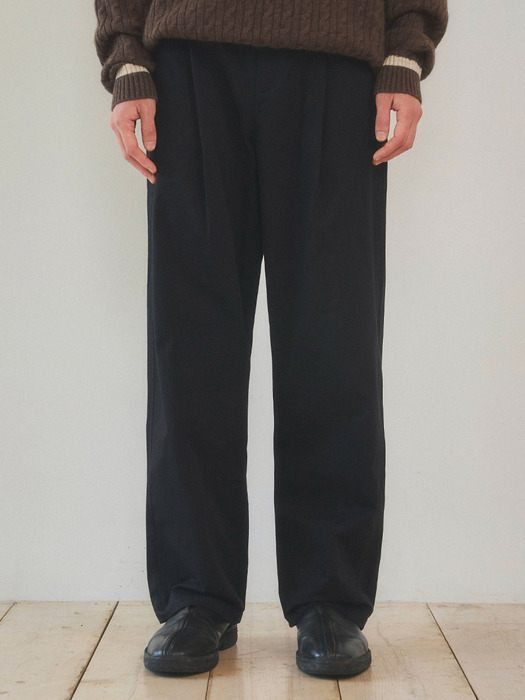 Washed Cotton One-Tuck Half Banding Chino Pants 4color