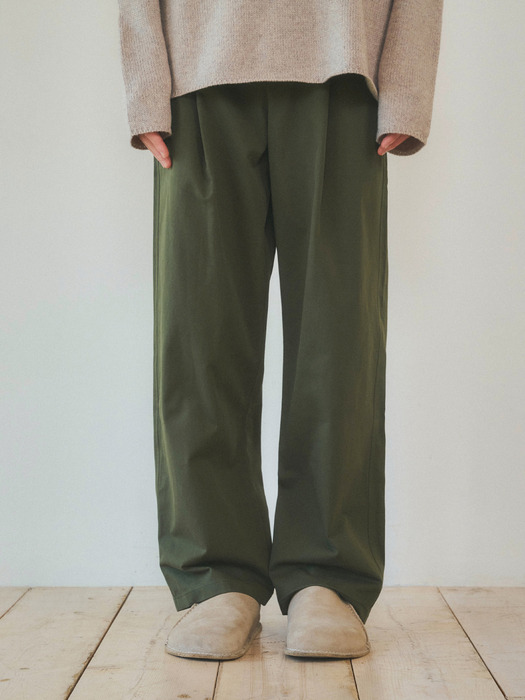 Washed Cotton One-Tuck Half Banding Chino Pants 4color