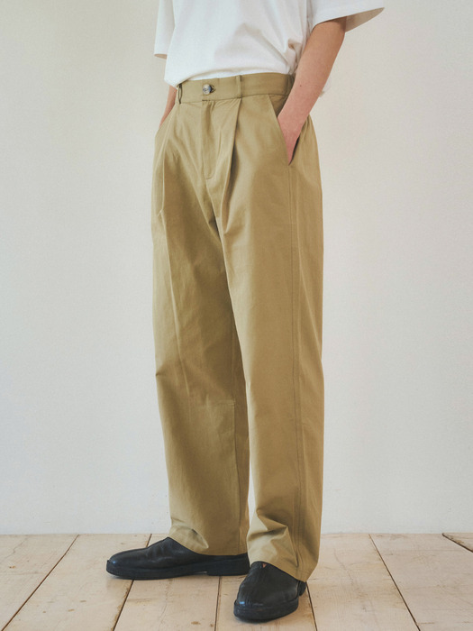 Washed Cotton One-Tuck Half Banding Chino Pants 4color