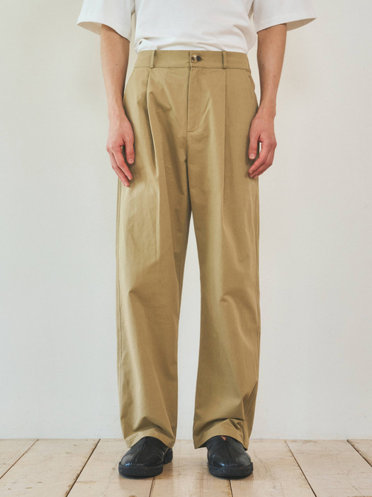 Washed Cotton One-Tuck Half Banding Chino Pants 4color