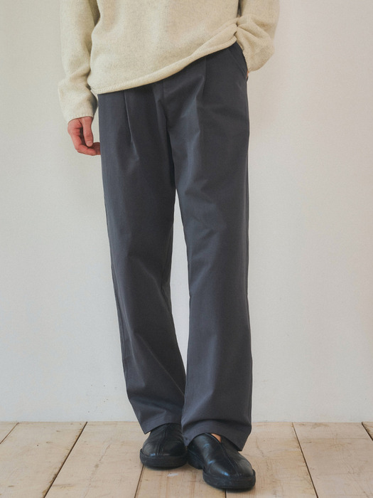 Washed Cotton One-Tuck Half Banding Chino Pants 4color