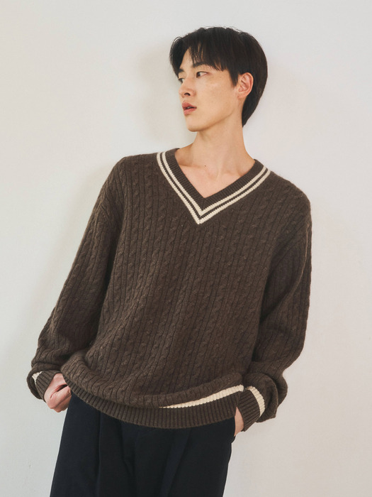 Always Cable V-neck Wool Knit 3color