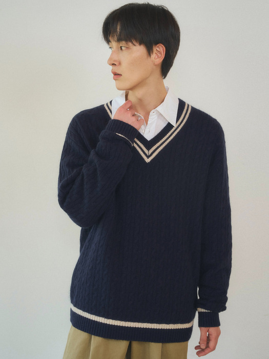 Always Cable V-neck Wool Knit 3color