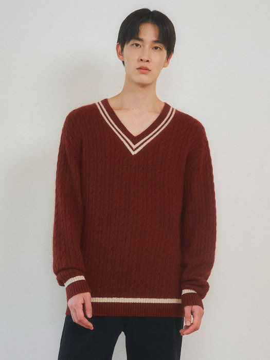 Always Cable V-neck Wool Knit 3color