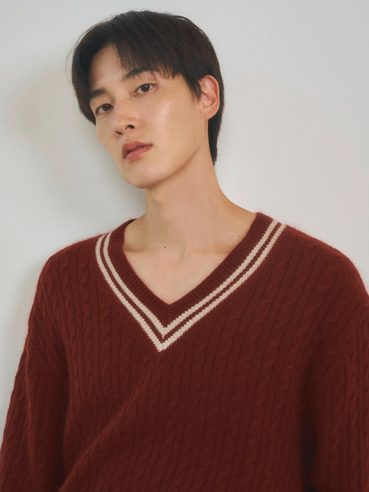 Always Cable V-neck Wool Knit 3color