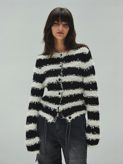 STRIPE TAPE KNIT CARDIGAN (black white)