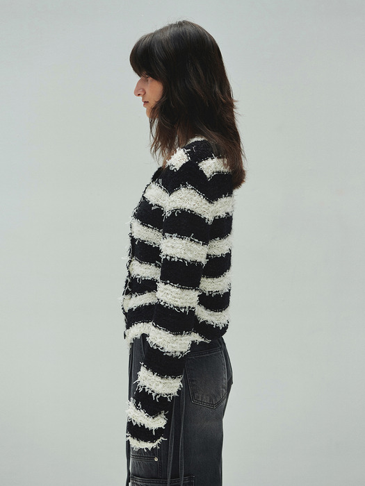 STRIPE TAPE KNIT CARDIGAN (black white)