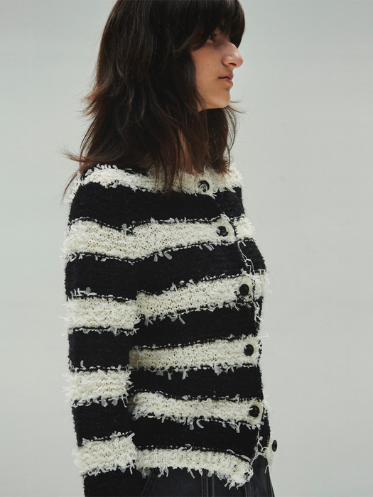 STRIPE TAPE KNIT CARDIGAN (black white)