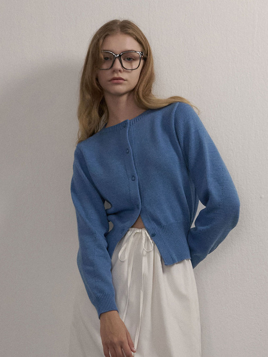 WOOL ROUND CARDIGAN BLUE