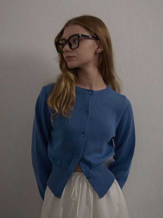 WOOL ROUND CARDIGAN BLUE