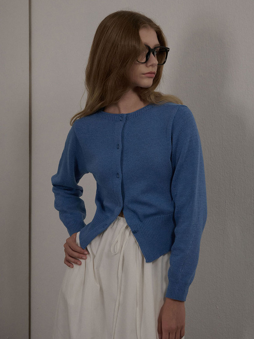 WOOL ROUND CARDIGAN BLUE