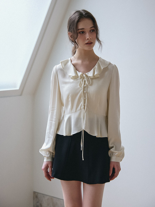 FLARE SATIN BLOUSE_CREAM