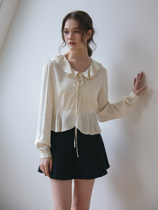 FLARE SATIN BLOUSE_CREAM