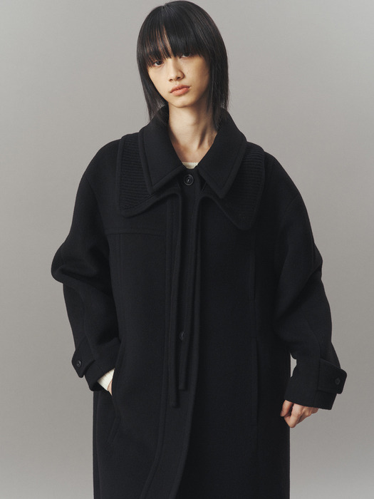 KNIT COLLAR BALMACAAN COAT_BLACK