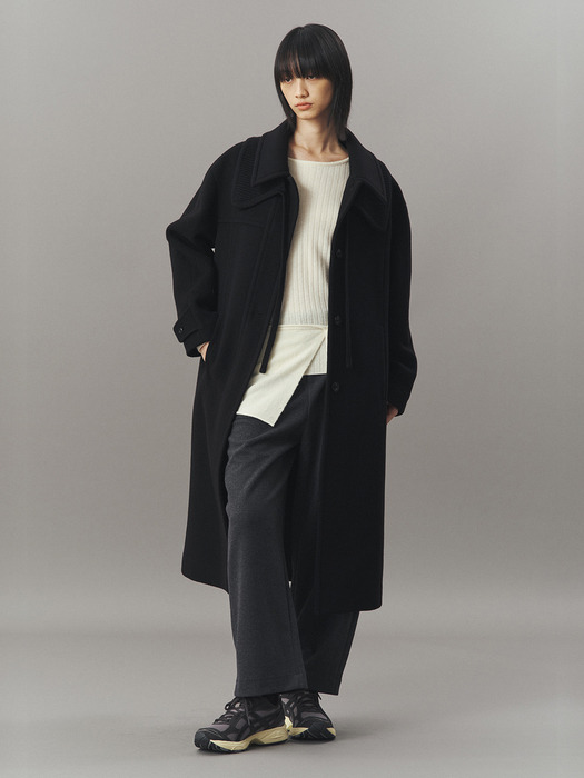 KNIT COLLAR BALMACAAN COAT_BLACK