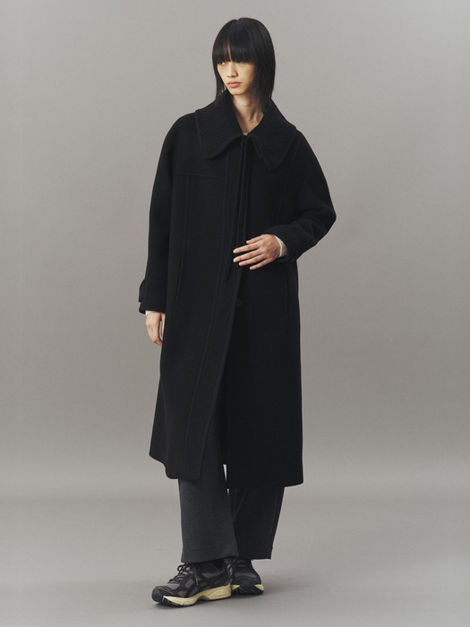 KNIT COLLAR BALMACAAN COAT_BLACK