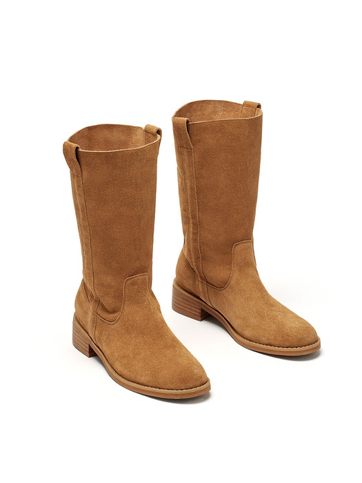 SUEDE LEATHER MIDDLE BOOTS IN CAMEL