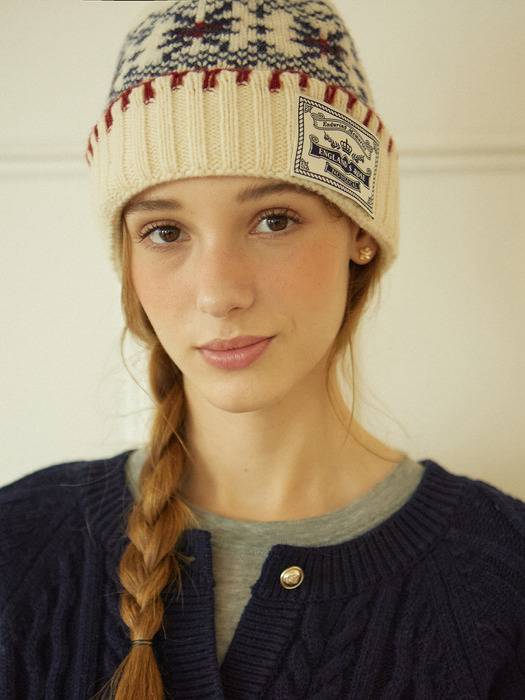 [선물포장] Nordic Snow Flower Beanie - Ivory