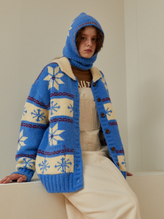 [단독]Snowflake Alpaca Cowichan Cardigan  (Sky blue)