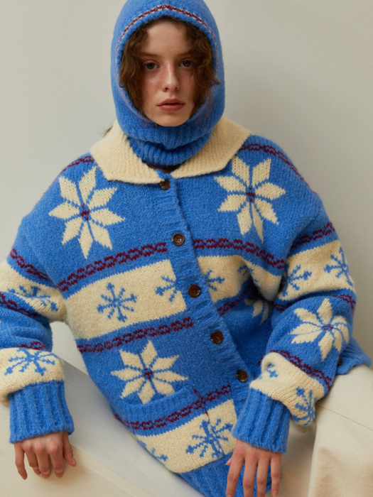 [단독]Snowflake Alpaca Cowichan Cardigan  (Sky blue)