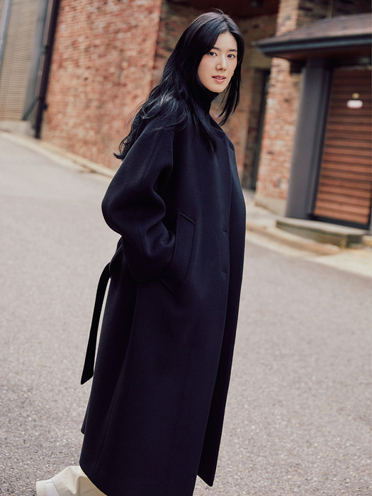 24WN collarless volume coat [BK]