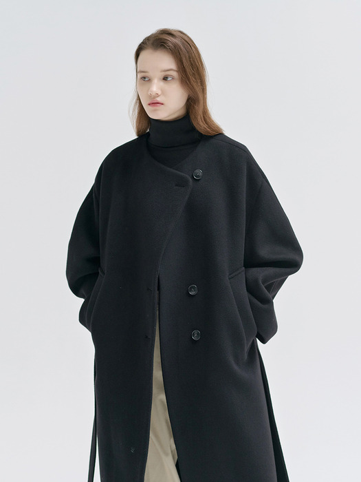 24WN collarless volume coat [BK]