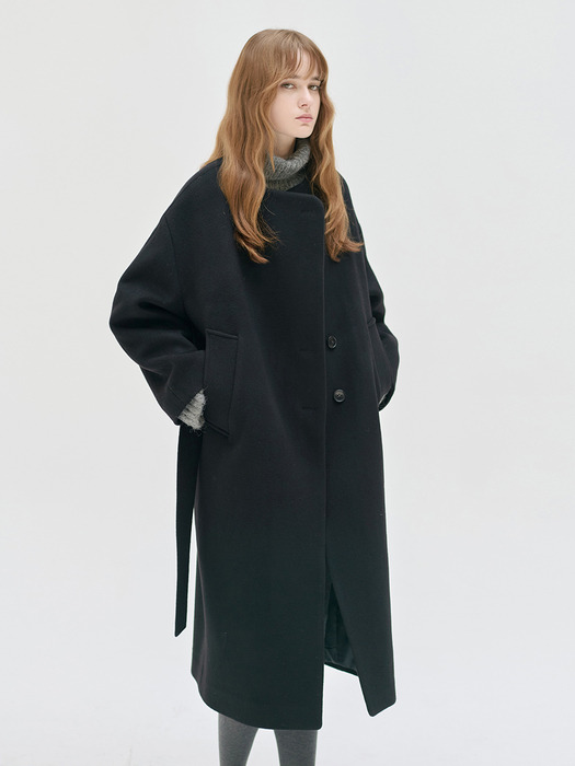 24WN collarless volume coat [BK]