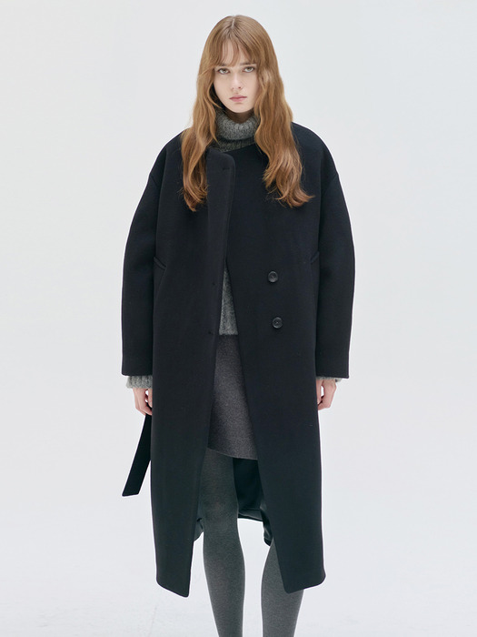 24WN collarless volume coat [BK]