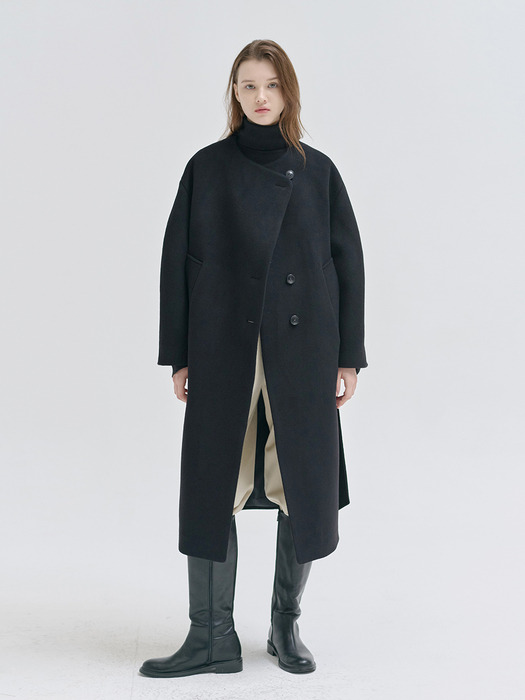 24WN collarless volume coat [BK]