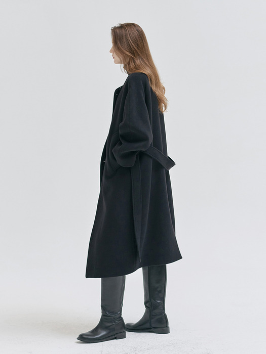 24WN collarless volume coat [BK]